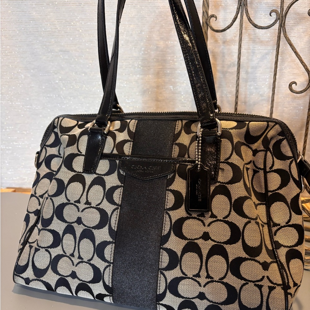 Coach Black and Tan Satchel with Signature Design
